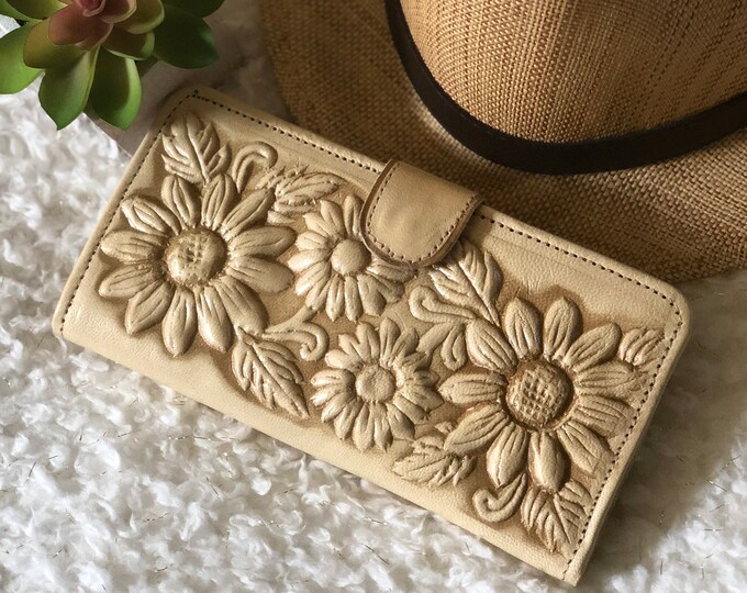 Sunflower Leather Wallet for Women • Bifold Wallet • Floral Wallet • Bohemian Style Gifts for Her