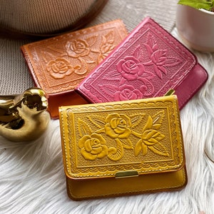 Handmade Small Leather Wallet for Women: Floral Personalized Wallet