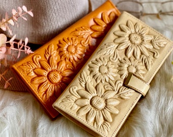Authentic sustainable leather women's wallets • Boho wallets • Sunflowers Gifts