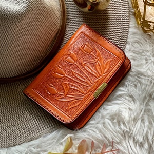 Embossed Leather Women's Small Wallet • Handmade Floral Card Holder