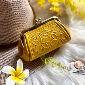 Joli porte-monnaie avec fermoir baiser • Porte-monnaie fleurs Plumeria • Portefeuille porte-monnaie de style vintage • Cadeaux personnalisés