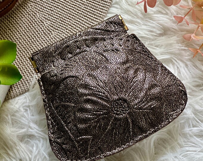 Embossed Leather Pouch for Women • Jewelry bag • Small wallet • Cable pouch