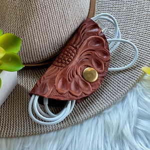 Sustainable handmade leather cord wrap  • Cable Keeper • gifts for her • leather cord wrap •  leather cable organizer