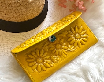 Sunflower Leather wallets for women• Bohemian Wallet•  Wallet Women's leather • sunflower gift