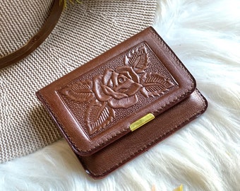 Handmade embossed leather small wallet • wallet woman wallet•  minimalist wallet • vintage style