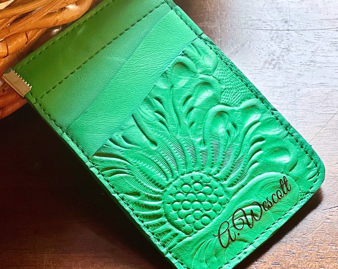 Women’s Leather Wallet • Handmade Tooled Card Holder • Personalized Small Wallet Gift