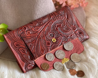 Authentic leather handmade women's wallets • tooled leather wallet • Bohemian gifts for her