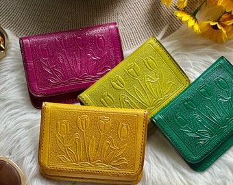 Cute embossed leather credit cards holders for women • leather small wallets for women• personalized gifts