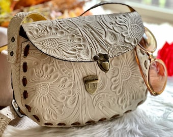 Bohemian Embossed Leather Crossbody Bag: Stylish Saddle Handbag & Personalized Gifts for Her