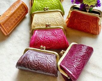 Personalized Leather Clasp Coin Purse: Handmade Vintage Inspired Change Purse