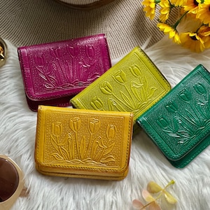 Cute embossed leather credit cards holders for women • leather small wallets for women• personalized gifts