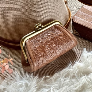 Vintage Inspired  Embossed leather Rose coin purse   • coin pouch • gift for her