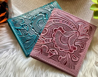 Handmade carved leather wallets for women • leather pocket wallets  • cute wallets  • personalized gifts for her