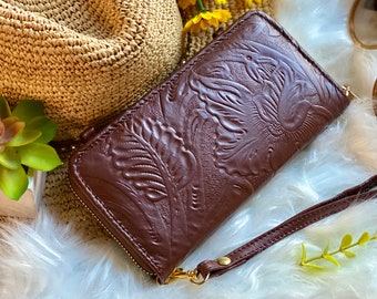 Tooled wristlet wallet • Crossbody wallet • wallets for women• Gifts for her