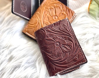 Tooled leather credit card holder • credit card wallet • gifts for her