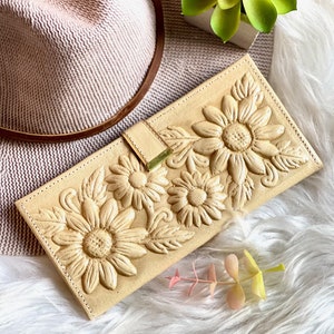 Carteras de piel auténtica para mujer • Regalos de girasoles • Carteras de piel para mujer • Regalos para ella