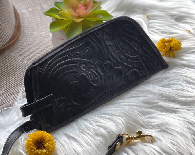 Soft Embossed Leather Glasses Case with Strap – Cute Personalized Eyeglass Holder – Sunglasses Pouch – Gifts for Mom