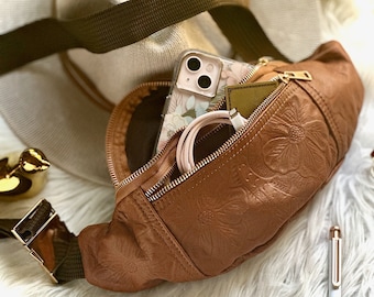 Embossed Leather Sling Bag for Women • personalized gifts for her