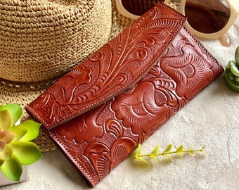 Brown women's wallet- Handmade leather wallet - Lillies wallet - Wallets for women - Brown wallet - Gifts for her - Gift for mom
