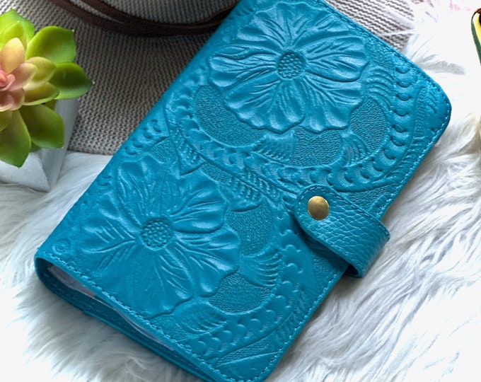 Embossed Leather Budget Binder - Cash Envelope Wallet, A6 Cash Envelopes, Sustainable Leather Planner, Gifts for Women