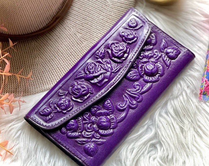 Handmade leather woman wallet • Roses leather Wallets for women • personalized gifts for her • vintage style wallets