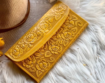 Handmade leather embossed wallets for women •  women's wallets • personalized gifts for her • leather wallets