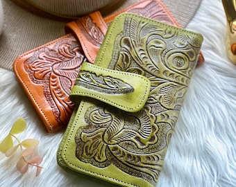 Artisan sustainable leather wallets for women • Embossed leather purse • small western wallet • gifts for her