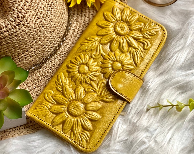 Embossed Sunflower Wallets for Women • Personalized gifts for her • Bifold wallet