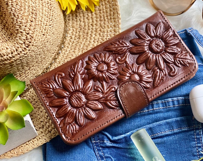 Sunflowers wallets for women - leather wallet woman - wallets for women - gifts for her - brown wallets for women - credit card wallet