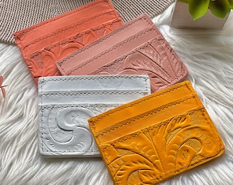 Handmade tooled authentic leather card holders for women • Gifts cards holder • credit card wallet women • gifts for mom