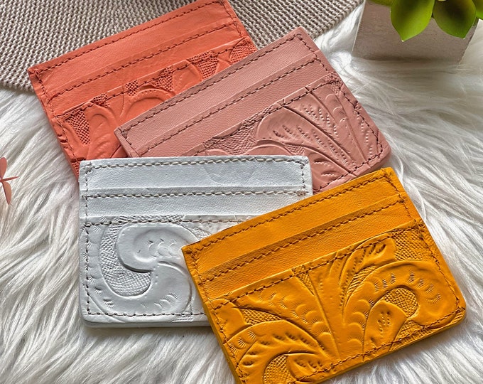 Personalized Leather Card Holder • Cute Compact Wallet for Women • Tooled Handmade Wallet • Gift for Mom, Daughter or Her