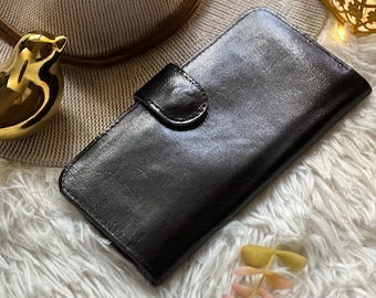 Slim black leather wallet for women • minimalist wallet for women •  engraved gifts for her