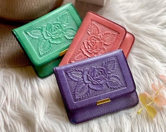 Embossed leather small wallet women • Credit cards leather holders • mini wallet • women's wallet • gifts for her