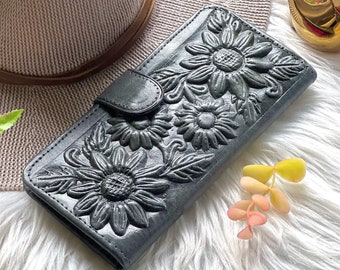 Handmade Leather Wallets for Women • Sunflower Gifts and Floral Designs • Cute and Small Bicolor Wallets • Personalized Gifts for Women