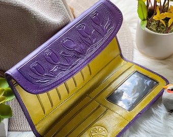 Authentic leather wallets for women • women's wallets leather • leather gifts for her • tulips flowers wallets