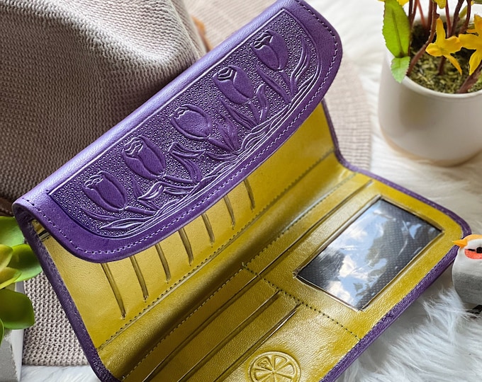 Authentic leather wallets for women • women's wallets leather • leather gifts for her • tulips flowers wallets
