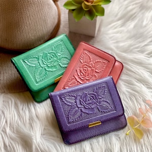 Embossed leather small wallet women • Credit cards leather holders • mini wallet • women's wallet • gifts for her