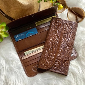 Handgefertigte Leder Rosen geprägte Damen Geldbörsen • Geburtstagsgeschenke für sie • personalisierte Geldbörsen