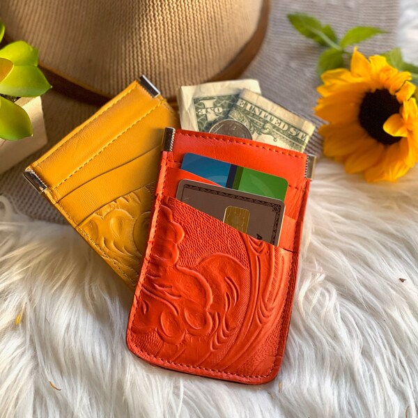 Floral leather card holders • Slim minimalistic card wallet • cards case • Leather anniversary gifts for her