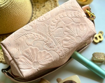 Authentic Leather Makeup Bag • Handmade Cosmetic Bag • Personalized Gifts for Her