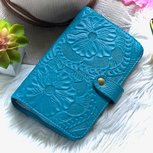 Embossed Leather Budget Binder - Cash Envelope Wallet, A6 Cash Envelopes, Sustainable Leather Planner, Gifts for Women
