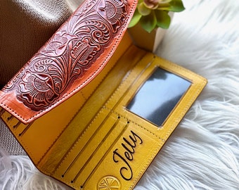 Handmade Leather wallets for women • western wallet woman • tooled leather wallet women • leather gifts