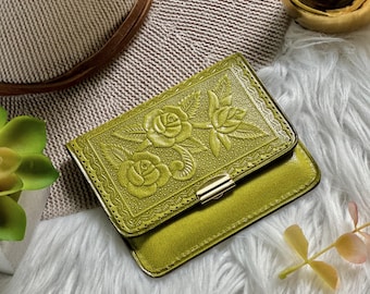 Personalized Leather Wallet: Embossed Rose Design, 21st Birthday Gift