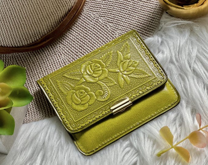 21st Birthday Gift – Personalized Leather Wallet for Women • Minimalist Card Holder • Embossed Roses Small Wallet