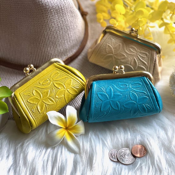 Vintage Embossed Leather floral Coin Purse: Handmade Goat Leather
