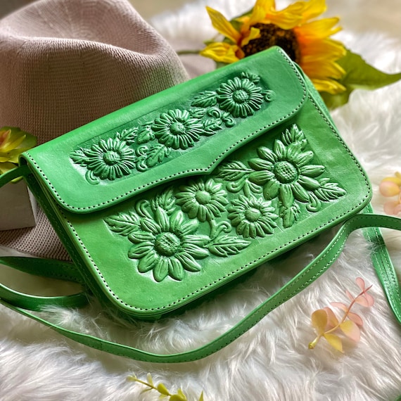 Handmade Sunflower Leather Crossbody Bag: Small Boho Purse Gift