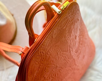 Leather Backpack purse for Women: Floral Embossed Boho Small Backpack