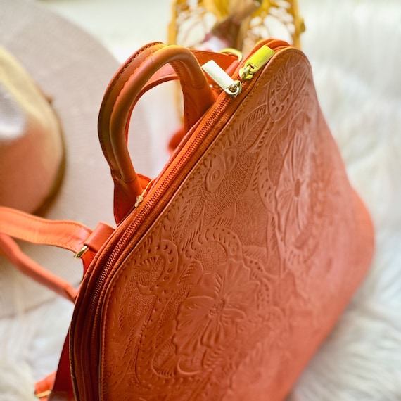 Leather Backpack purse for Women: Floral Embossed Boho Small Backpack
