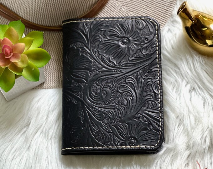 Boho western sustainable leather passport holder • tooled leather passport wallet • birthday gifts for her • Travel Gift