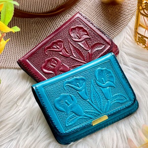 burgundy leather wallets- floral wallets for women